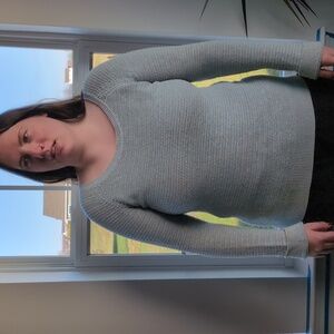 Loft Aqua Blue Crew Neck Sweater 100% Cotton Size L